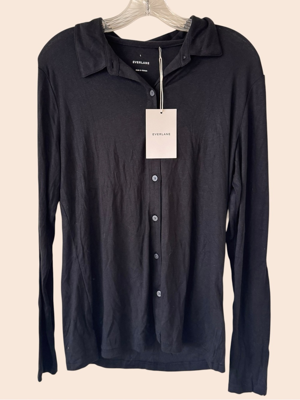 NWT EVERLANE Merino Tencel Relaxed Button Up Long Sleeve Top